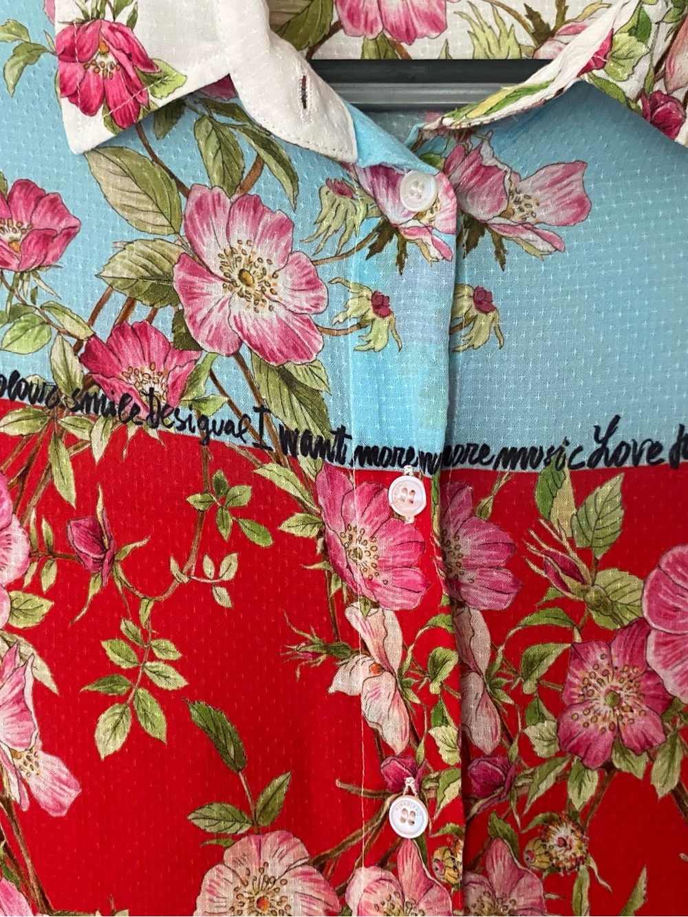 DESIGUAL "Glen" Asymmetric Floral Longline Button Down Shirt Size M - Picture 5 of 7